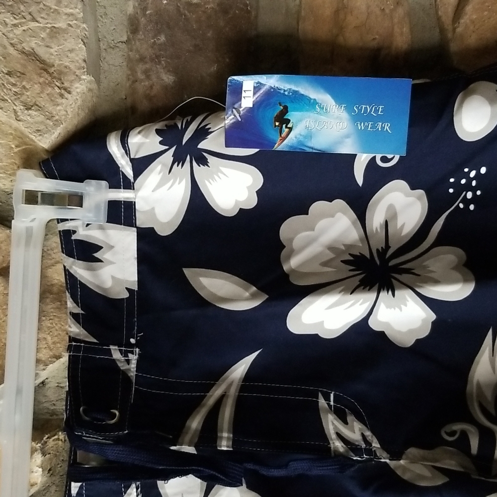 Surf Style Island Wear Navy Blue Hawaiian Swim Shorts ♥ - Picture 3 of 4